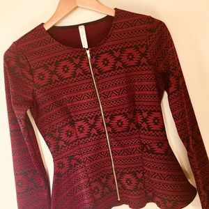 Aztec Print Long Sleeve Zip-Up Jacket